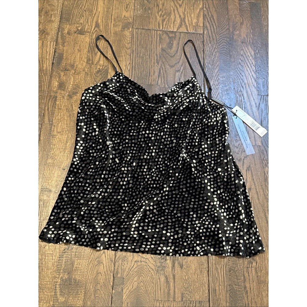 Elie Tahari Velvet Silk Polka Dot Cami Black Cowl Neck Tank Top Size M NWT